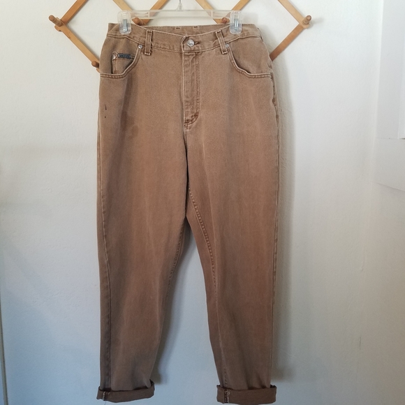 Vintage Lee Riveted Womens Jeans Tapered Leg Highwaisted Sz 14 Khaki Distressed. - Picture 4 of 13